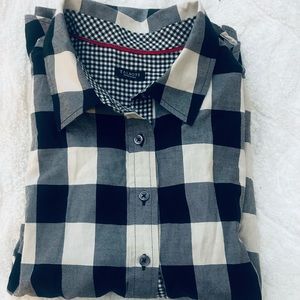 TALBOTS Black and Cream Buffalo Check Flannel Button Front Top Size Medium